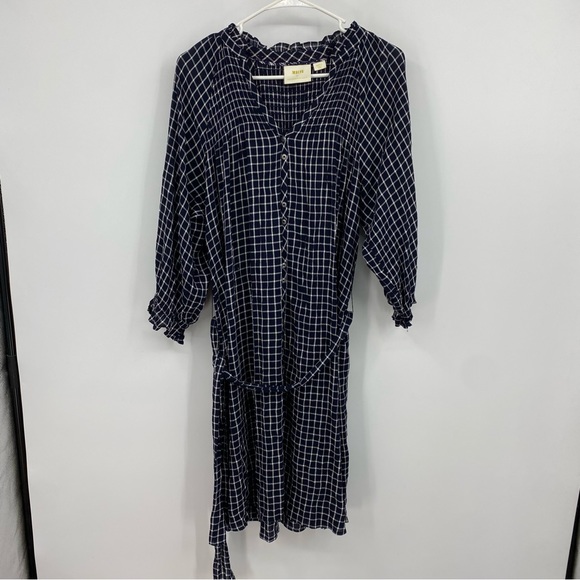 Anthropologie Maeve Sara Smocked Shirtdress in Navy Size Small - Picture 2 of 10